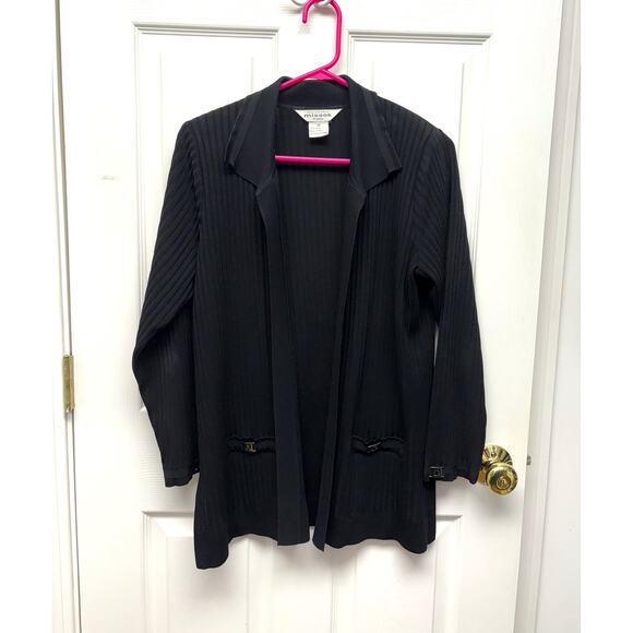 Exclusively Misook Black Cardigan, Shoulder Pads, Petite Size M - Picture 1 of 6